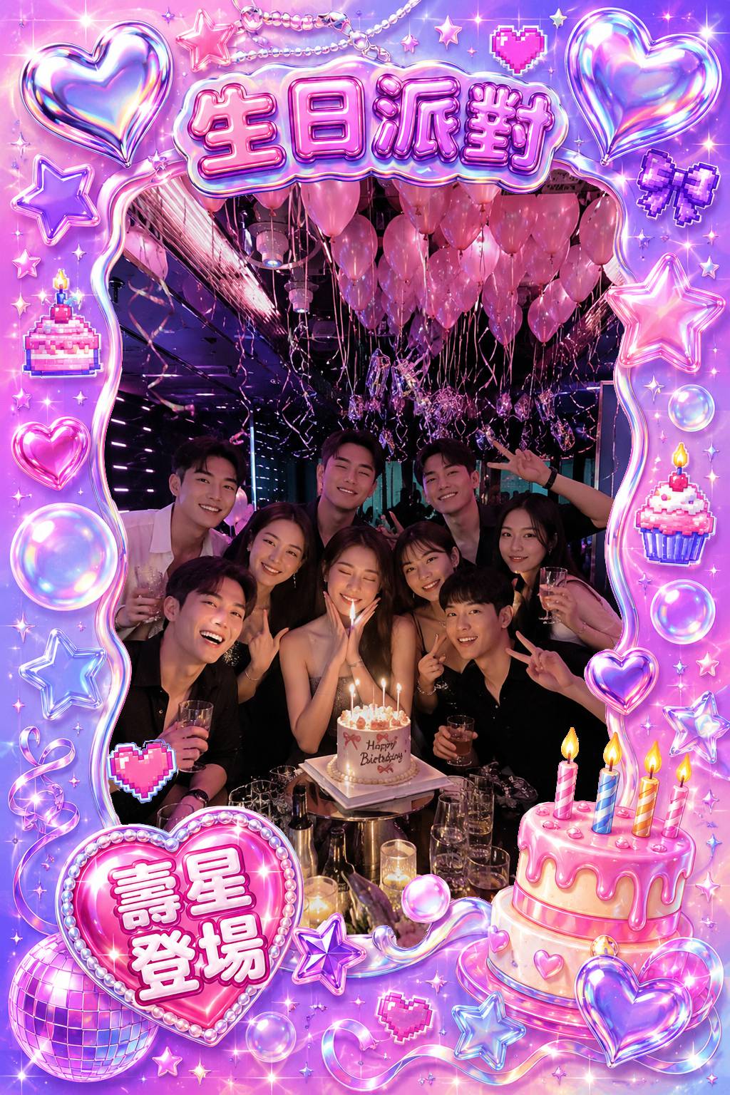 霓虹生日派對拍貼版型