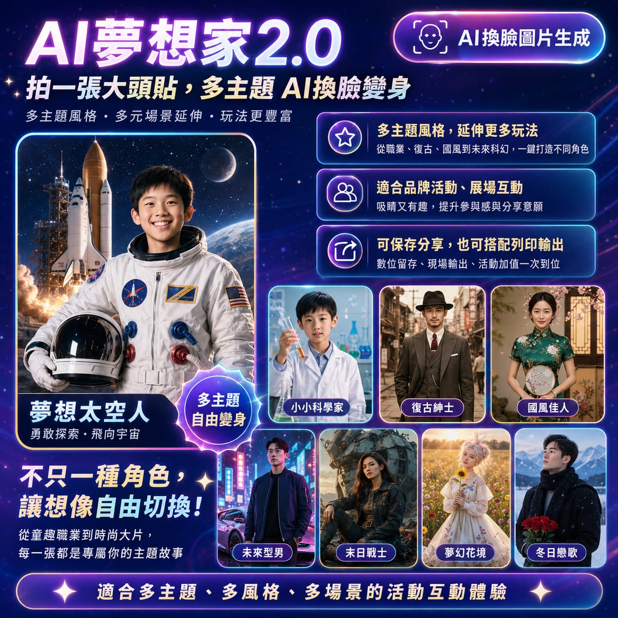 AI夢想家2.0 拍一張大頭貼，多主題AI換臉變身