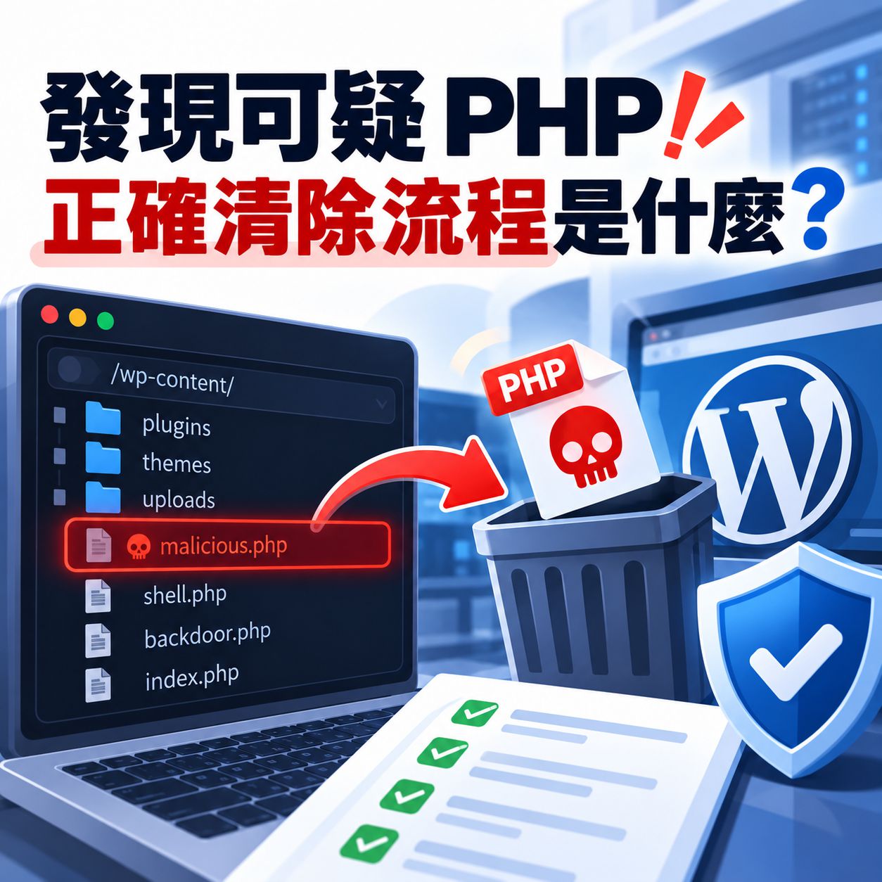 2026 UpdraftCentral 資安事件,WordPress 中毒怎麼辦?惡意程式清除、後門排查與網站監控操作紀錄 發現可疑 PHP,正確清除流程是什麼?