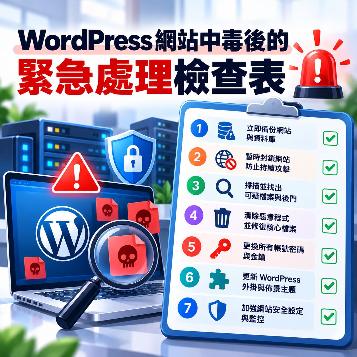 2026 UpdraftCentral 資安事件,WordPress 中毒怎麼辦?惡意程式清除、後門排查與網站監控操作紀錄 WordPress 網站中毒後的緊急處理檢查表